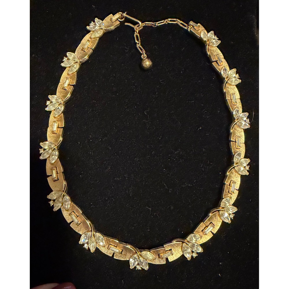 Vintage Trifari Brush Gold & Rhinestone Necklace